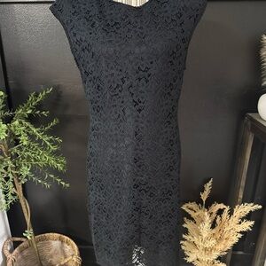 Vintage PG Collections Lace Dress Evening Wear Black w Shoulder Pads Sz 14